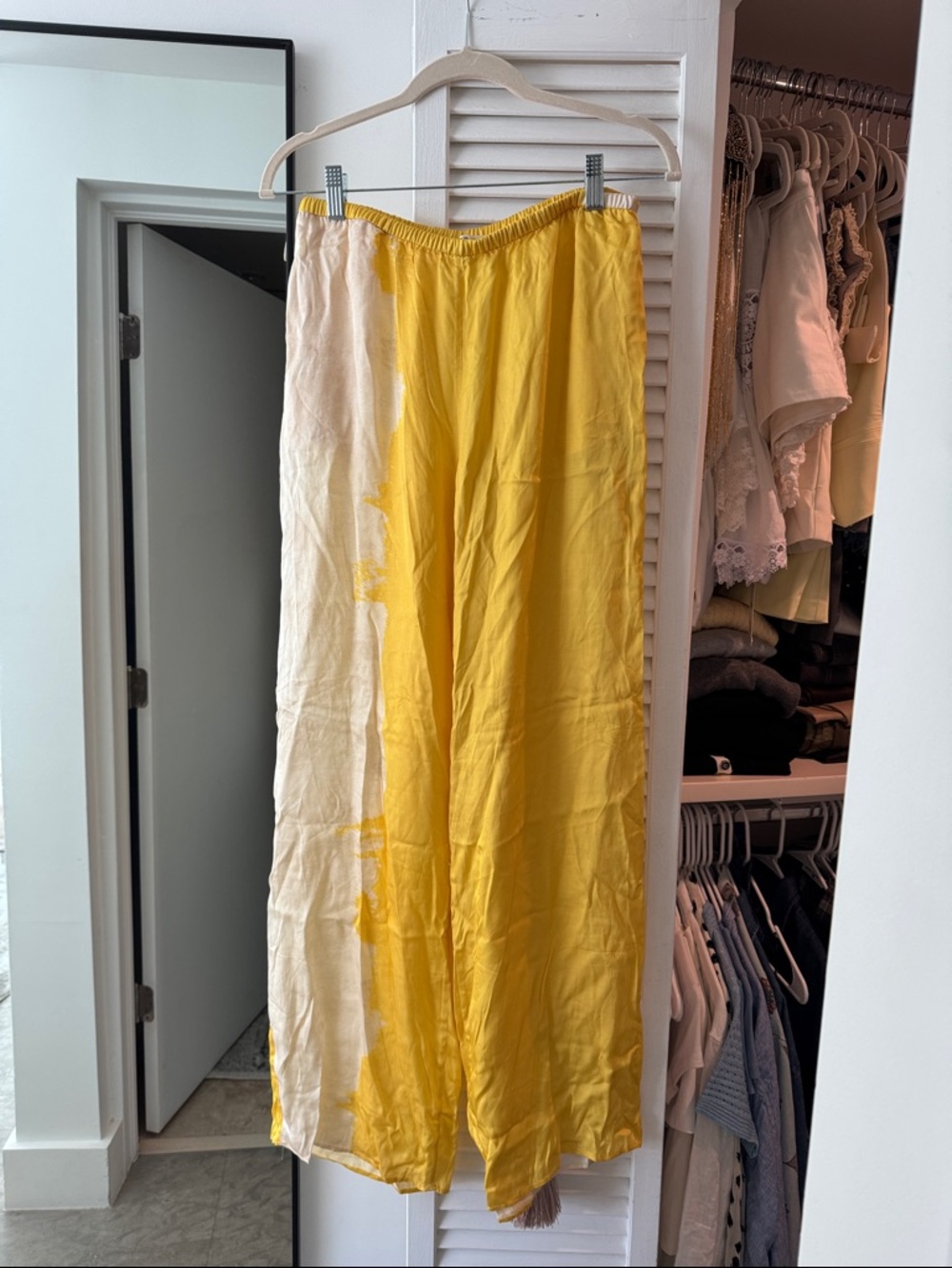 Zara Yellow and Cream Wide Leg Pants